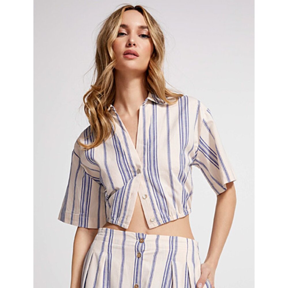 Icone | Striped Elastic Waist Cropped Blouse